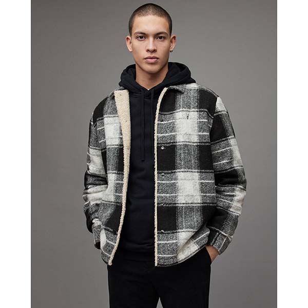 Allsaints Australia Mens Litho Checked Jacket Beige/Black AU47-326